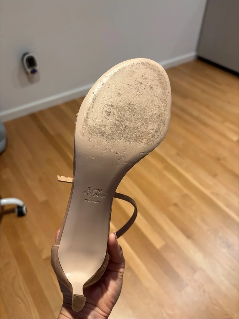 Stuart Weitzman Nude Tan Ankle Strap Patent Leather Heels